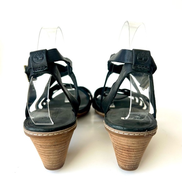 Timberland Earthkeepers Black Leather Strappy Stacked Block Heel Sandals 11 - Picture 5 of 7